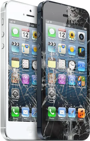 Intactand Broken Smartphone Screens PNG Image