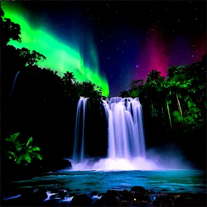 Intense Aurora Over Waterfalls Png Gkr69 PNG Image