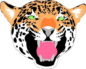 Intense Jaguar Face Illustration PNG Image