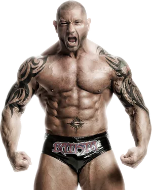 Intense Wrestler Display PNG Image