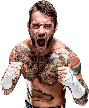 Intense Wrestler Portrait PNG Image