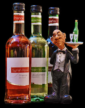 International Wine Selection With Waiter Figurine PNG image with transparent background