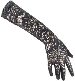 Intricate Black Lace Glove Mehndi Design PNG Image