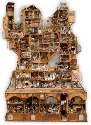 Intricate Dollhouse Mansion Cross Section PNG image with transparent background