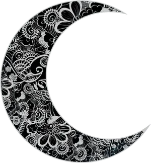 Intricate Floral Crescent Moon Design PNG Image