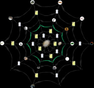 Intricate Spider Webwith Icons PNG image with transparent background
