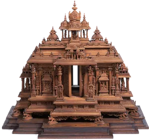 Intricate Wooden Hindu Temple Model PNG Image