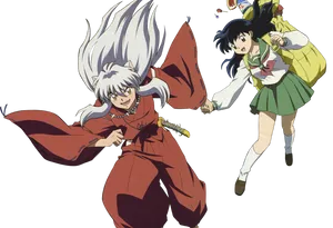 Inuyashaand Kagome Action Pose PNG Image