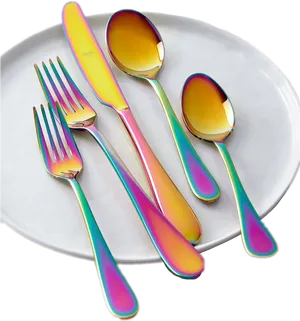 Iridescent Cutlery Seton Plate PNG Image