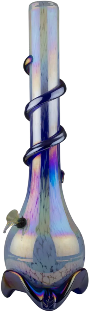 Iridescent Glass Bongwith Coiled Design PNG Image