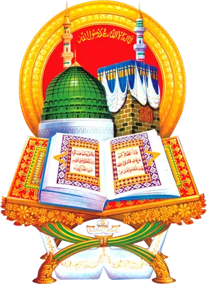 Islamic Holy Bookand Mosque Illustration PNG Image