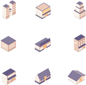 Isometric Building Collection PNG Image