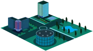 Isometric Cityscape Illustration PNG Image