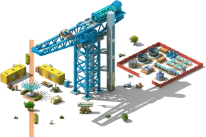 Isometric Construction Sitewith Tower Crane PNG Image