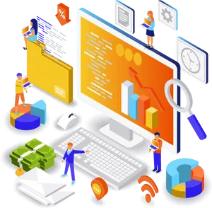 Isometric Data Analysis Concept PNG Image