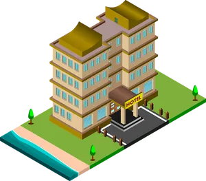 Isometric Hotel Illustration PNG Image