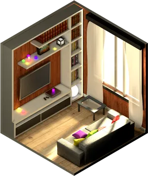 Isometric Living Room Design PNG Image