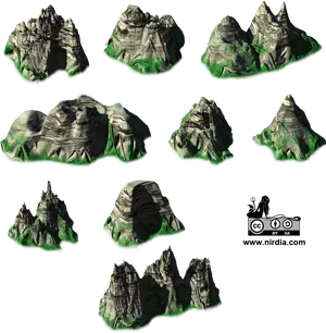 Isometric Mountain Models Set PNG Image