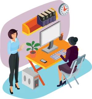 Isometric Office Work Scene PNG Image