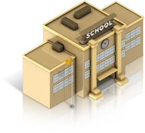 Isometric School Building Illustration PNG Image