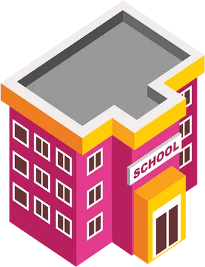 Isometric School Building Illustration PNG Image