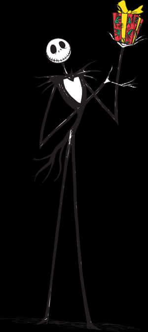 Jack Skellington Holding Gift PNG image with transparent background