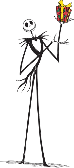 Jack Skellington Holding Gift PNG Image