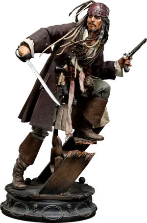 Jack Sparrow Statue Action Pose PNG Image