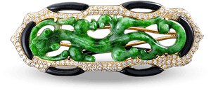 Jade Dragon Gold Diamond Brooch PNG image with transparent background