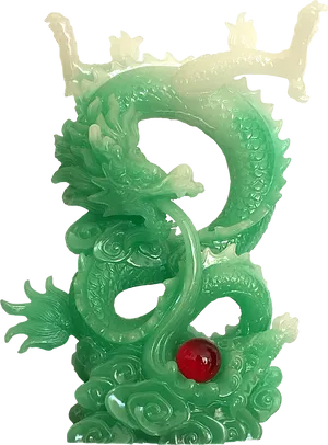 Jade Dragon Sculpturewith Red Stone PNG Image