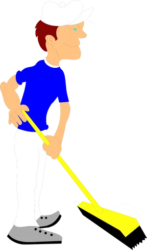 Janitor Cleaning With Broom Vector Illustration PNG Image