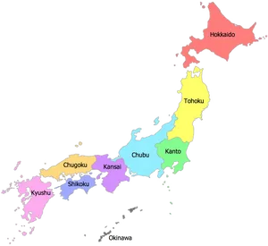 Japan Regions Map Color Coded PNG Image