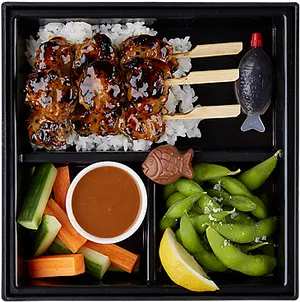 Japanese Bento Boxwith Edamameand Yakitori PNG Image