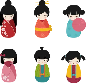 Japanese Kokeshi Dolls Vector PNG Image