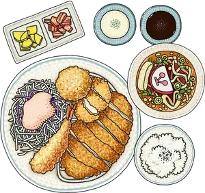 Japanese Tonkatsu Set Meal Illustration PNG Image