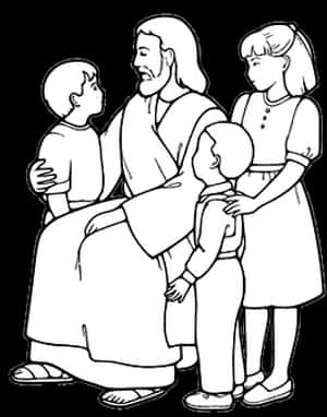 Jesus With Children Line Art PNG image with transparent background