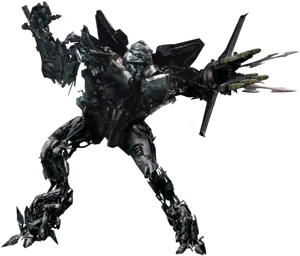 Jet Black Transformer Action Pose PNG Image