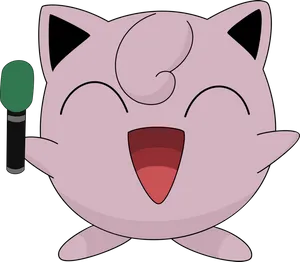 Jigglypuff Singing With Microphone PNG Image