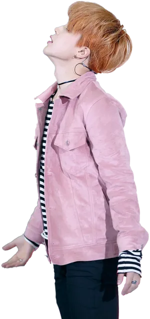 Jimin Pink Jacket Pose PNG Image