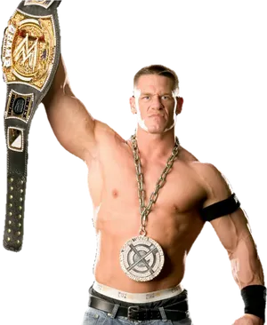 John Cena Champion Belt Pose PNG Image