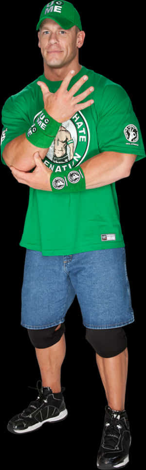 John Cena Green Shirt Pose PNG image with transparent background