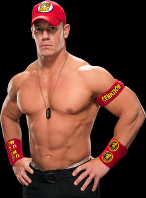 John Cena Red Capand Wristbands PNG image with transparent background