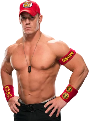 John Cena Red Capand Wristbands PNG Image