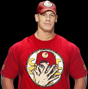John Cena Red Shirtand Cap PNG image with transparent background