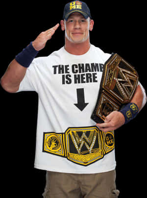 John Cena Salutewith Championship Belt PNG image with transparent background