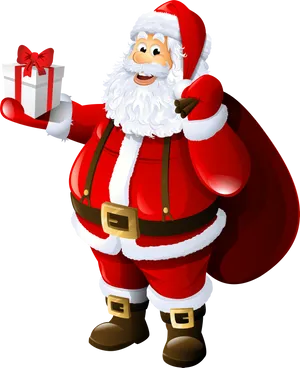 Jolly Santa Clauswith Gift PNG Image