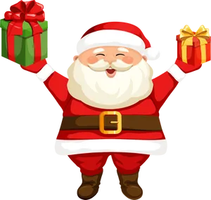 Jolly Santa Clauswith Gifts PNG Image