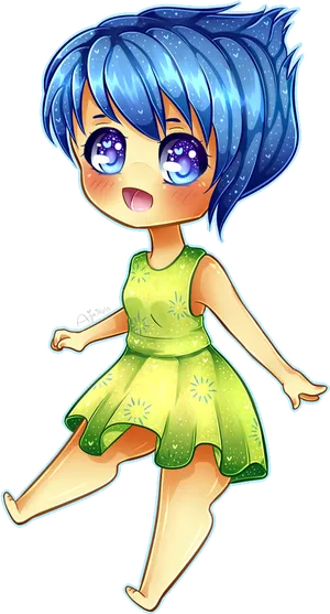 Joyful Anime Characterin Green Dress PNG Image