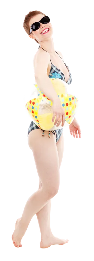 Joyful Beach Ready Womanwith Beach Ball PNG Image