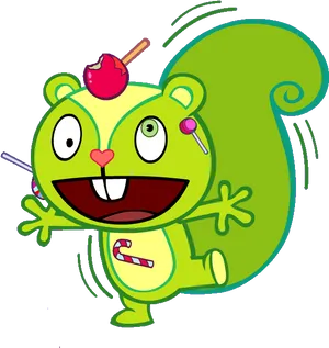 Joyful Cartoon Squirrelwith Candy Apple PNG Image